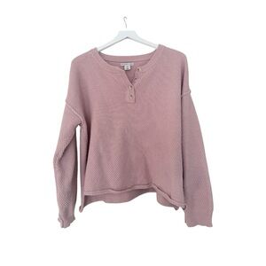 Sincerely Jules Light Pink Waffle Knit Button Henley Sweater Size Large